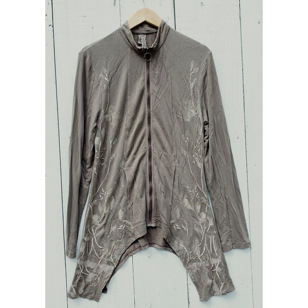 XCVI Women's Green Collared Embroidered Long Sleeve Zip Up Jacket Sz M
